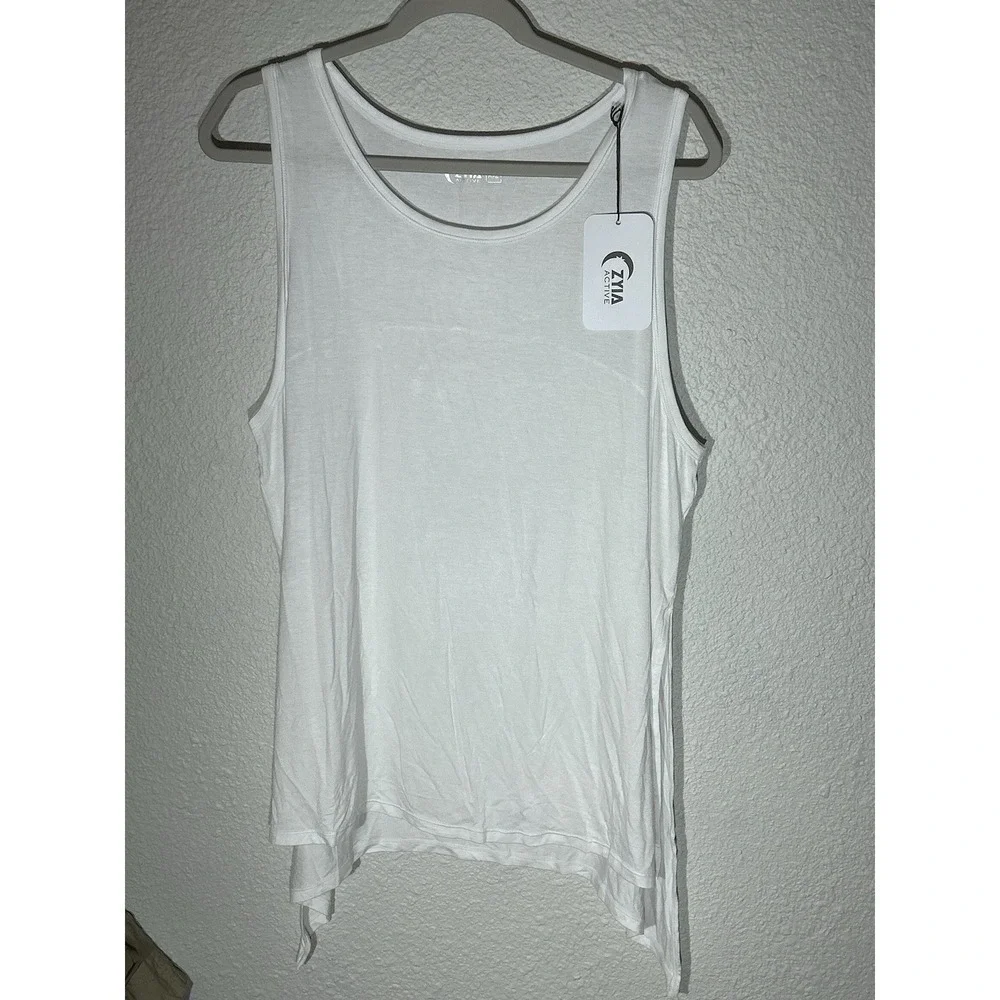 Zyia NWT Women's White Long Fitness Slit Tank XXL Running Essential - Picture 1 of 6